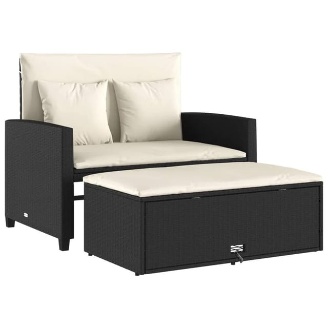 vidaXL Gartensofa mit Kissen 2-Sitzer Schwarz Poly Rattan 365131