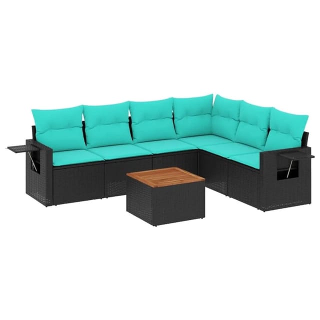 vidaXL 7-Tlg Gartensofa-Set mit Kissen Schwarzes Polyrattan 3224580
