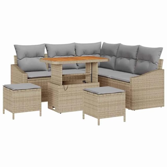 vidaXL Gartensofa-Set mit Kissen mit Speicher 8 Stk Beige Poly Rattan 3364607