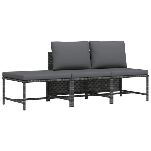 vidaXL 3-Tlg Garten-Sofagarnitur mit Kissen Grau Poly Rattan 313500