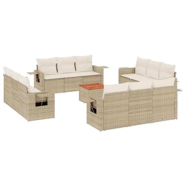vidaXL 13-Tlg Garten-Sofagarnitur mit Kissen Beige Poly Rattan 3224497
