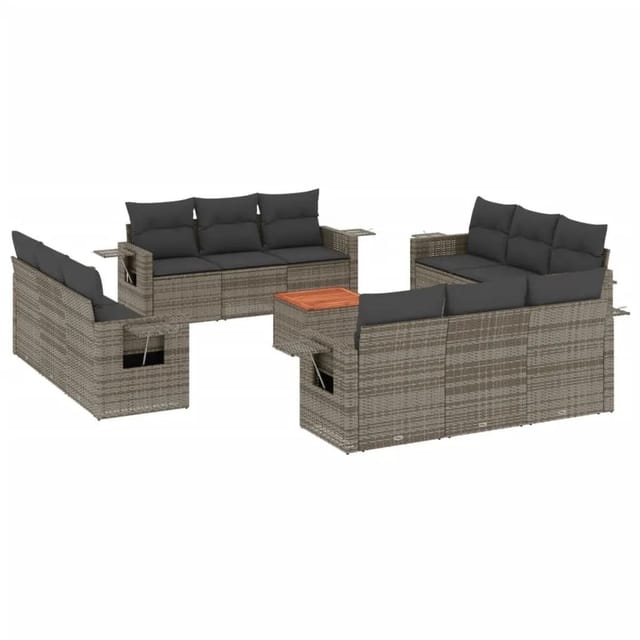 vidaXL 13-Tlg Garten-Sofagarnitur mit Kissen Grau Poly Rattan 3224499