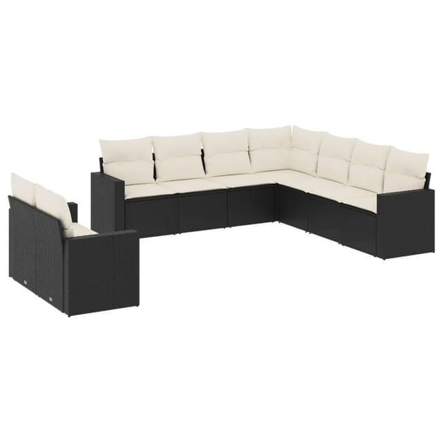 vidaXL 9-Tlg Garten-Sofagarnitur mit Kissen Schwarz Poly Rattan 3251483