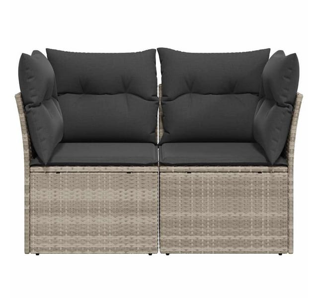 vidaXL Gartensofa mit Kissen 2-Sitzer Hellgrau Poly Rattan 366192