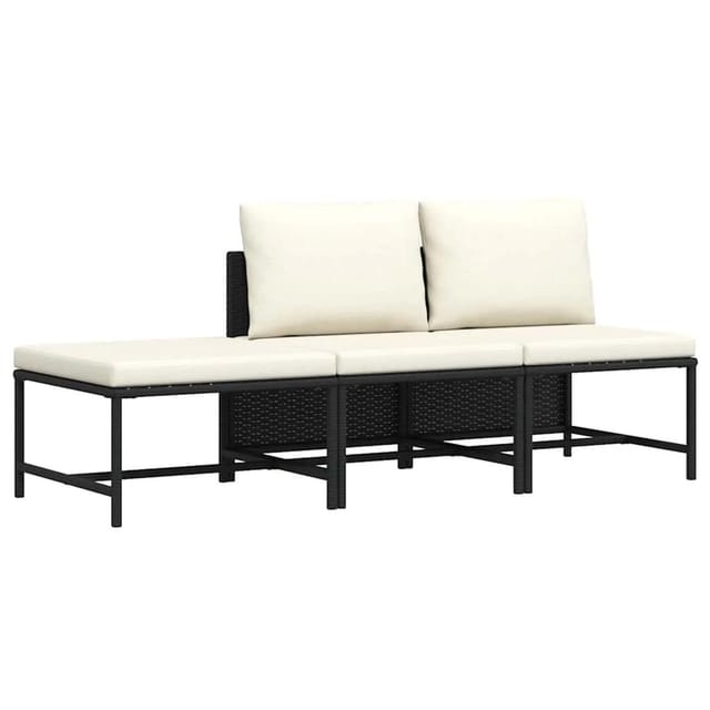 vidaXL 3-Tlg Garten-Sofagarnitur mit Auflagen Schwarz Poly Rattan 313514