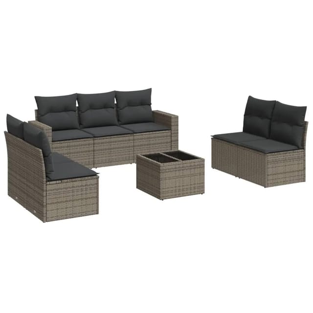 vidaXL 8-Tlg Garten-Sofagarnitur mit Kissen Grau Poly Rattan 3251177