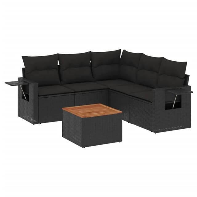 vidaXL 6-Tlg Garten-Sofagarnitur mit Kissen Schwarz Poly Rattan 3224557