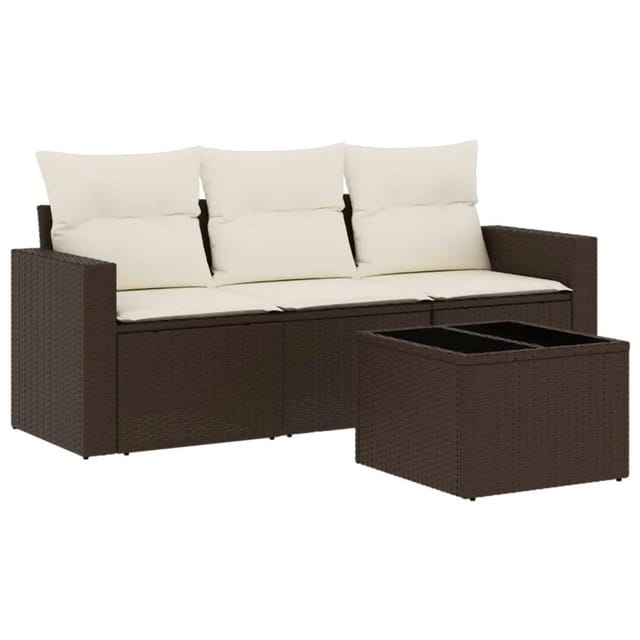 vidaXL 4-Tlg Garten-Sofagarnitur mit Kissen Braun Poly Rattan 3251010