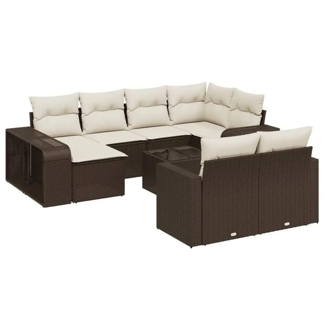 vidaXL 11-Tlg Garten-Sofagarnitur mit Kissen Braun Poly Rattan 3261303