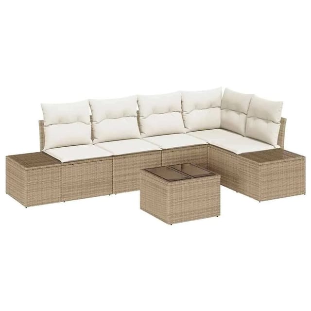 vidaXL Gartensofa-Set mit Speicher Beige und Creme Poly-Rattan 3355740