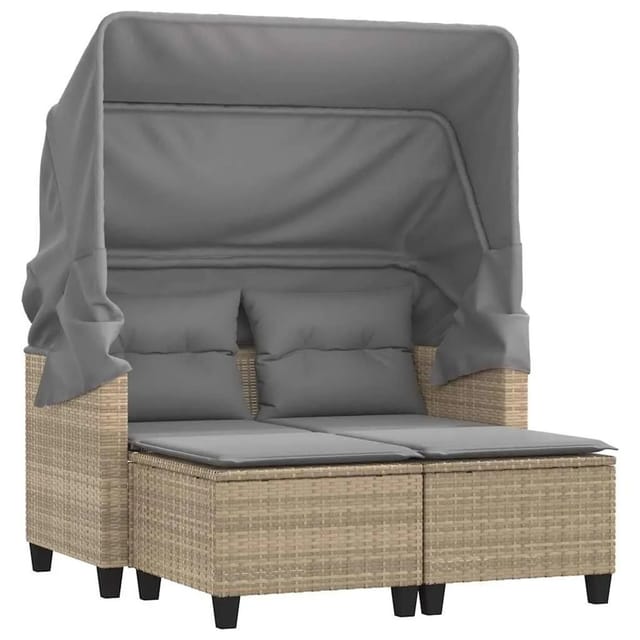 vidaXL Gartensofa 2-Sitzer mit Dach und Hockern Beige Poly Rattan 365785