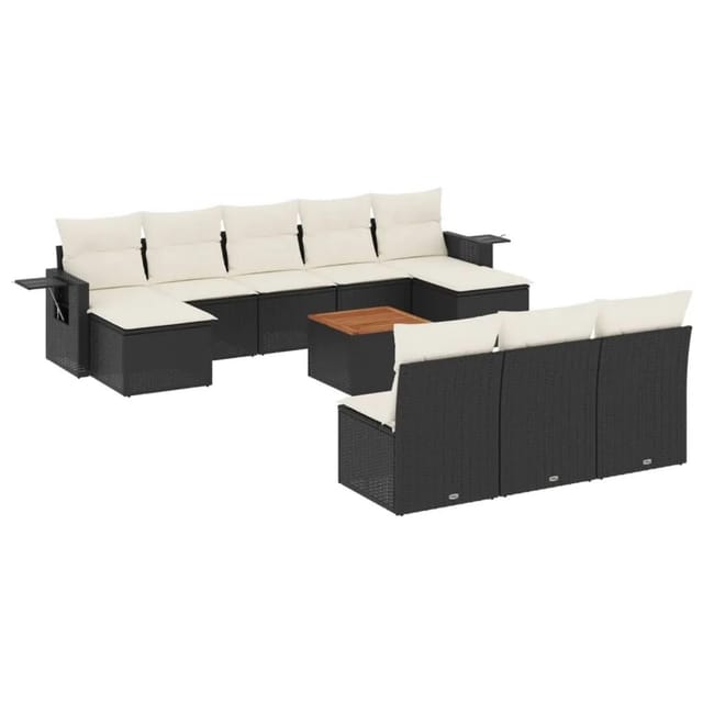vidaXL 11-Tlg Garten-Sofagarnitur mit Kissen Schwarz Poly Rattan 3224768