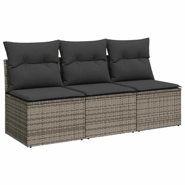 vidaXL Gartensofa mit Kissen 3-Sitzer Grau Poly Rattan 366139