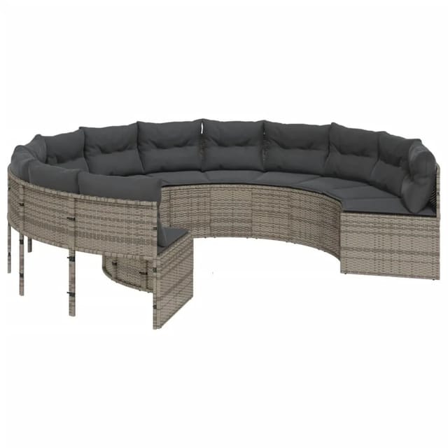 vidaXL Gartensofa mit Kissen Rund Grau Poly Rattan 3318541
