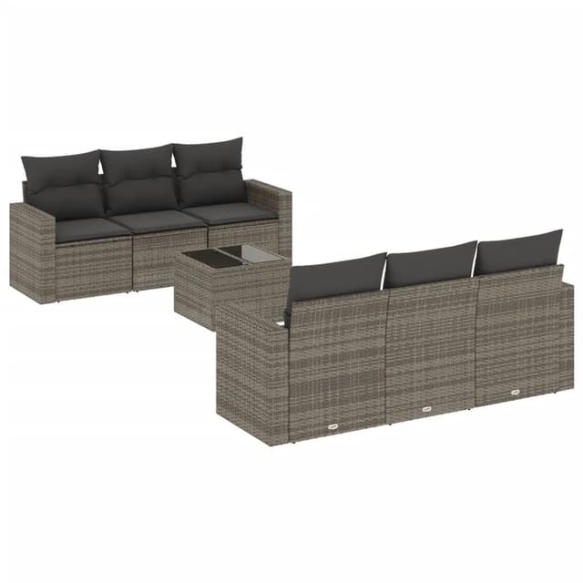 vidaXL 7-Tlg Garten-Sofagarnitur mit Kissen Grau Poly Rattan 3251047
