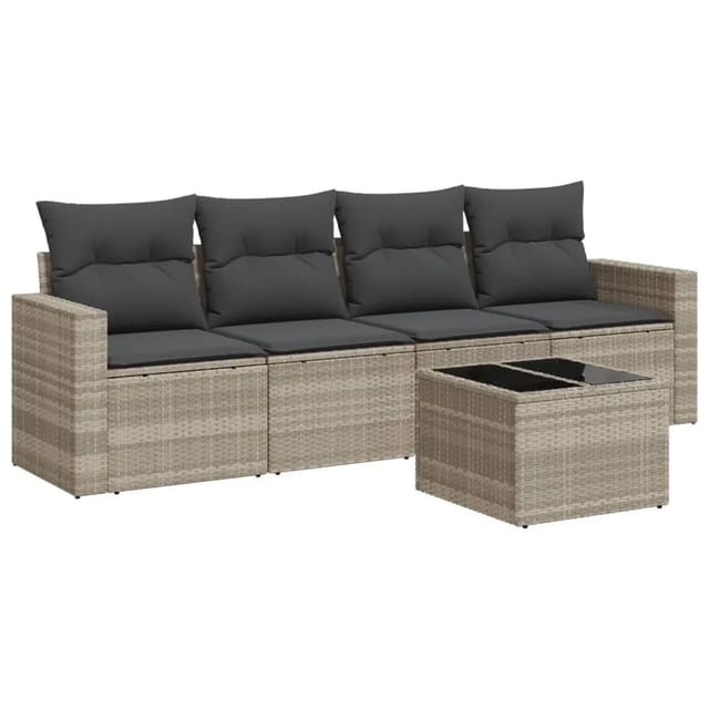 vidaXL 5-Tlg Garten-Sofagarnitur mit Kissen Hellgrau Poly Rattan 3251029