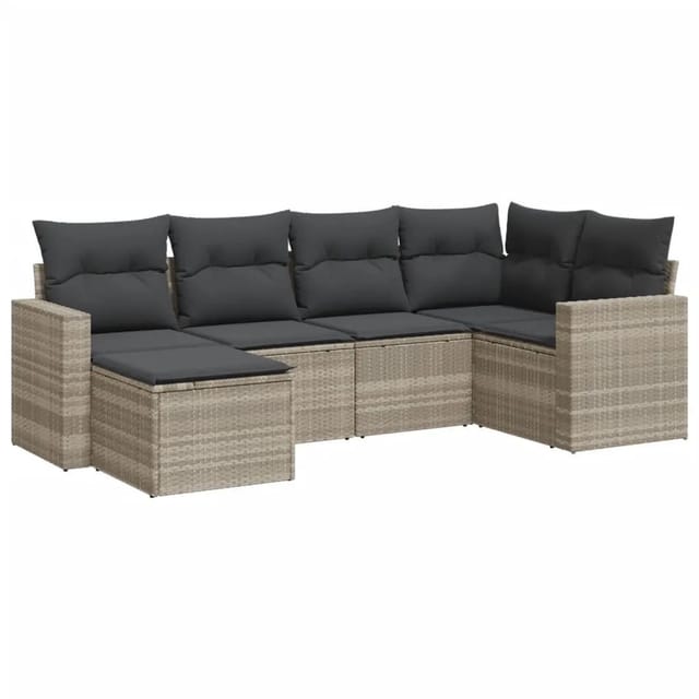 vidaXL 6-Tlg Garten-Sofagarnitur mit Kissen Hellgrau Poly Rattan 3251599