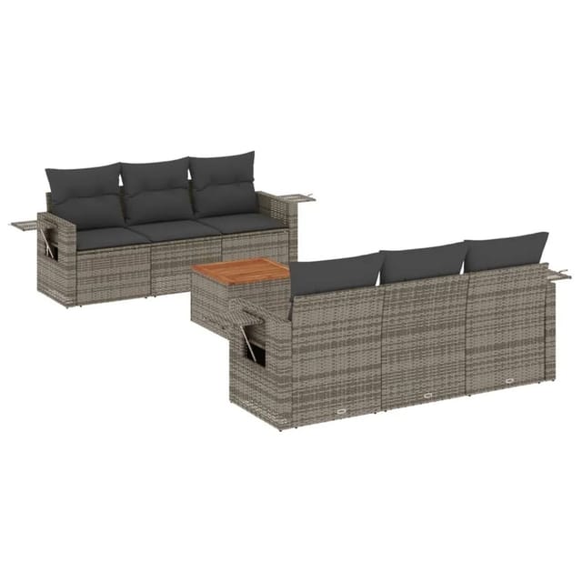 vidaXL 7-Tlg Garten-Sofagarnitur mit Kissen Grau Poly Rattan 3224457