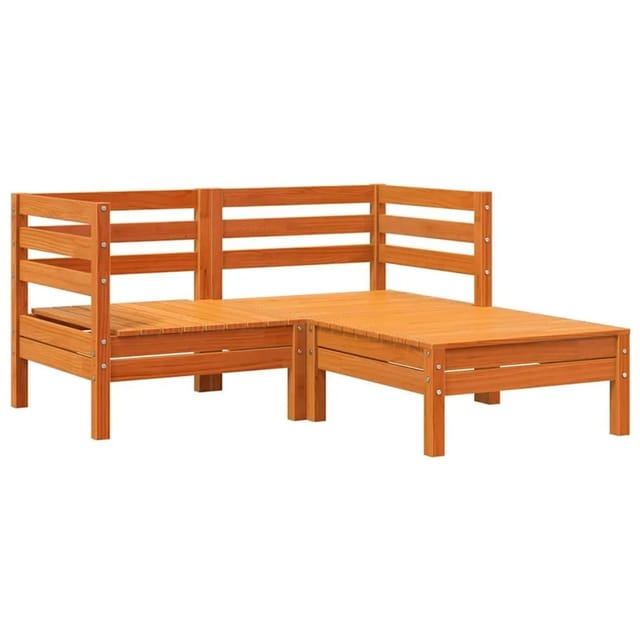 vidaXL Gartensofa 2-Sitzer mit Hocker Wachsbraun Massivholz Kiefer 838023