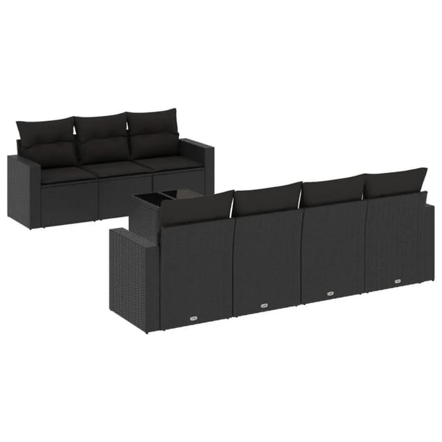 vidaXL 8-Tlg Garten-Sofagarnitur mit Kissen Schwarz Poly Rattan 3251062