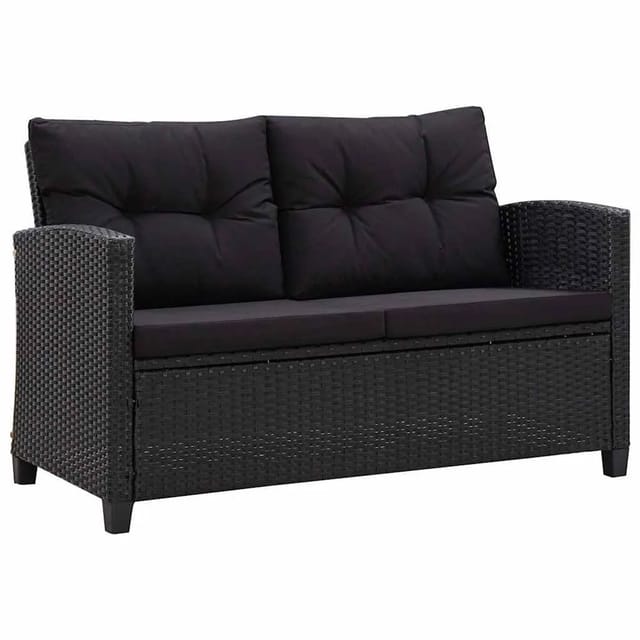 vidaXL 2-Sitzer-Gartensofa mit Kissen Schwarz 124 cm Poly Rattan 46155