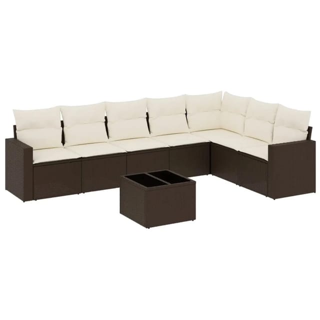 vidaXL 8-Tlg Garten-Sofagarnitur mit Kissen Braun Poly Rattan 3251400