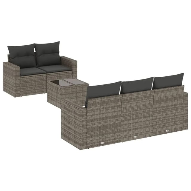 vidaXL 6-Tlg Garten-Sofagarnitur mit Kissen Grau Poly Rattan 3251037