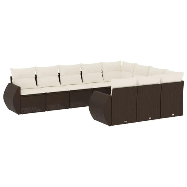 vidaXL 10-Tlg Garten-Sofagarnitur mit Kissen Braun Poly Rattan 3221892