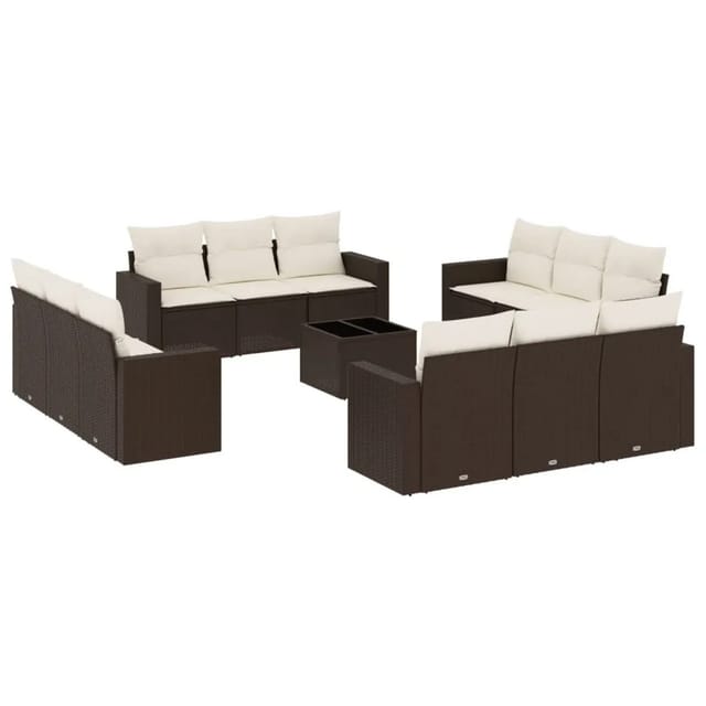 vidaXL 13-Tlg Garten-Sofagarnitur mit Kissen Braun Poly Rattan 3251120