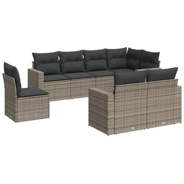 vidaXL 8-Tlg Garten-Sofagarnitur mit Kissen Grau Poly Rattan 3251577