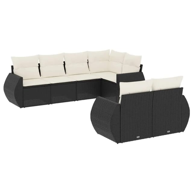 vidaXL 7-Tlg Garten-Sofagarnitur mit Kissen Schwarz Poly Rattan 3221605