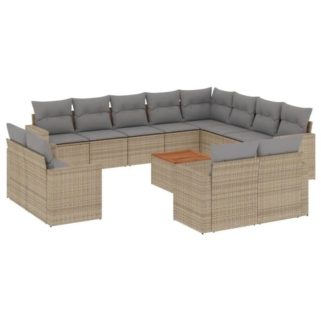 vidaXL 13-Tlg Garten-Sofagarnitur mit Kissen Beige Poly Rattan 3224393