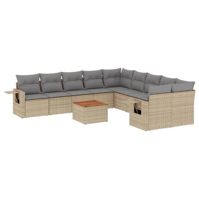 vidaXL 11-Tlg Garten-Sofagarnitur mit Kissen Beige Poly Rattan 3224757