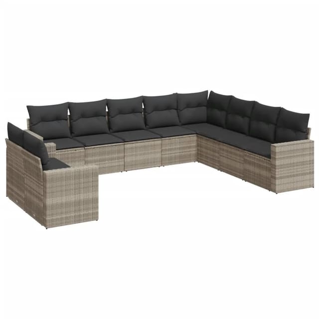 vidaXL 10-Tlg Garten-Sofagarnitur mit Kissen Hellgrau Poly Rattan 3251509