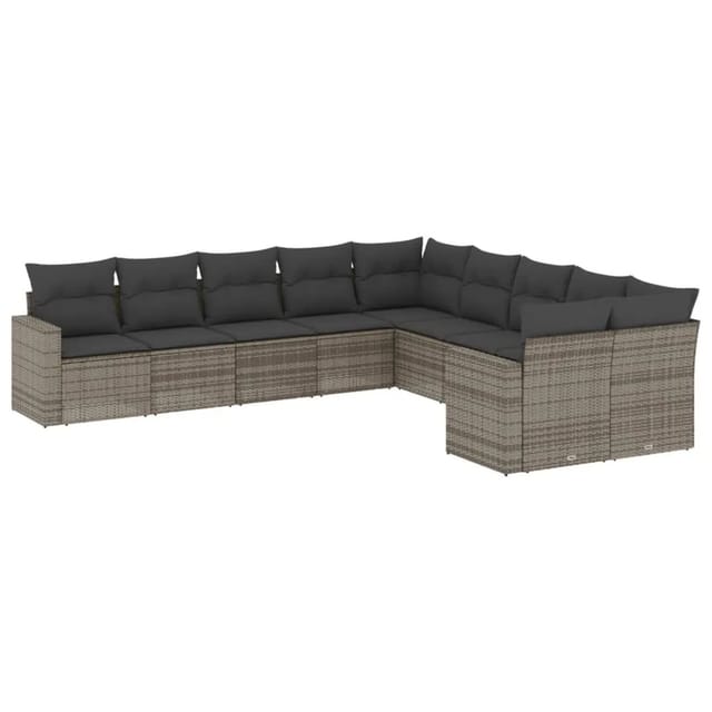 vidaXL 10-Tlg Garten-Sofagarnitur mit Kissen Grau Poly Rattan 3251847