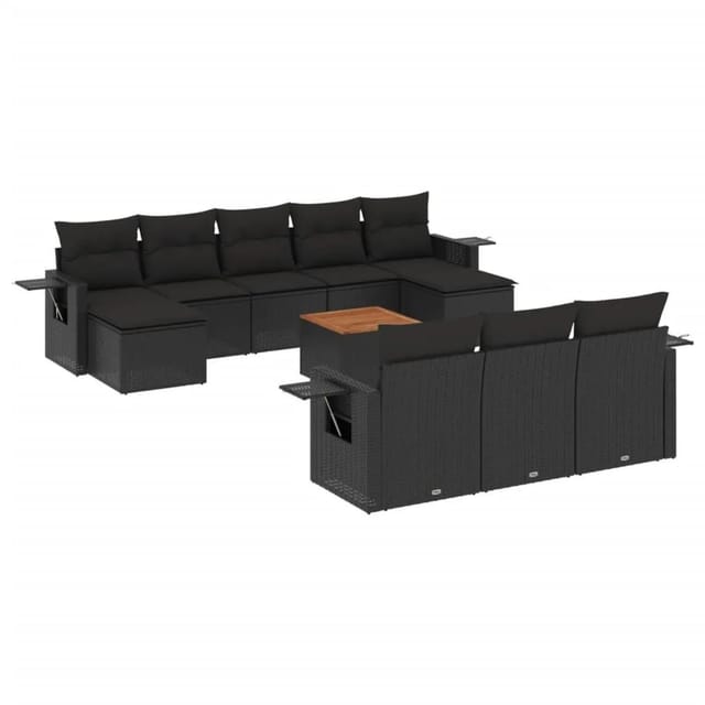vidaXL 11-Tlg Garten-Sofagarnitur mit Kissen Schwarz Poly Rattan 3224781