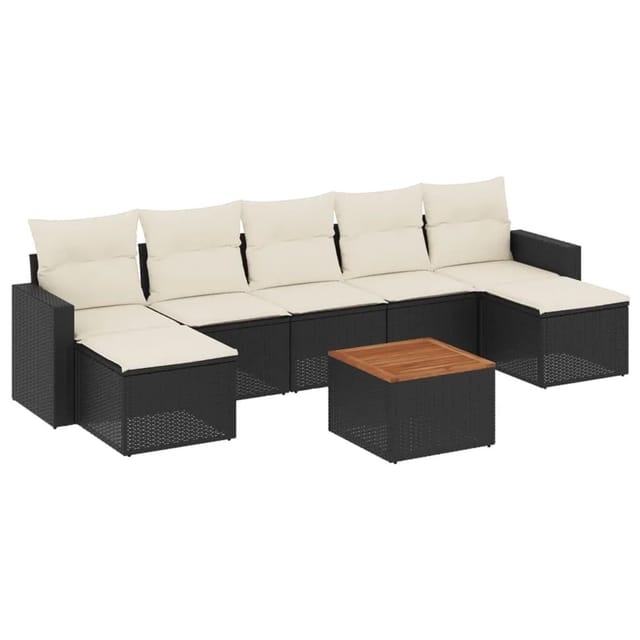 vidaXL 8-Tlg Garten-Sofagarnitur mit Kissen Schwarz Poly Rattan 3224250