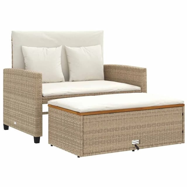 vidaXL Gartensofa mit Kissen 2-Sitzer Beige Poly Rattan & Akazienholz 365143