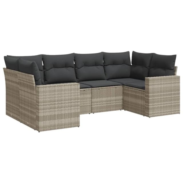 vidaXL 6-Tlg Garten-Sofagarnitur mit Kissen Hellgrau Poly Rattan 3251719