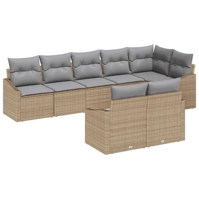 vidaXL Gartensofa-Set mit Kissen 8 Stk Beige und Hellgrau Poly-Rattan 3355439
