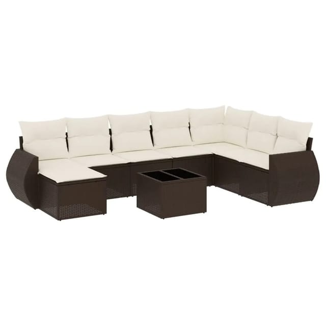 vidaXL 9-Tlg Garten-Sofagarnitur mit Kissen Braun Poly Rattan 3221772