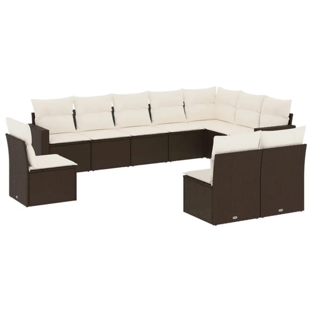 vidaXL 10-Tlg Garten-Sofagarnitur mit Kissen Braun Poly Rattan 3251450