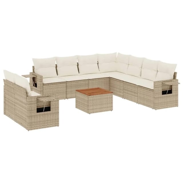 vidaXL 10-Tlg Garten-Sofagarnitur mit Kissen Beige Poly Rattan 3224630