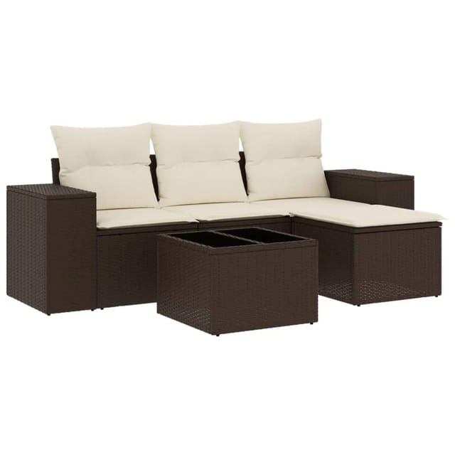 vidaXL 5-Tlg Garten-Sofagarnitur mit Kissen Braun Poly Rattan 3222482