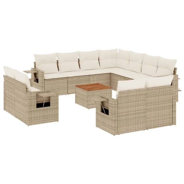 vidaXL 12-Tlg Garten-Sofagarnitur mit Kissen Beige Poly Rattan 3224826