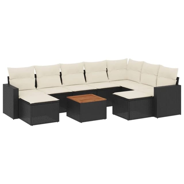 vidaXL 10-Tlg Garten-Sofagarnitur mit Kissen Schwarz Poly Rattan 3224404