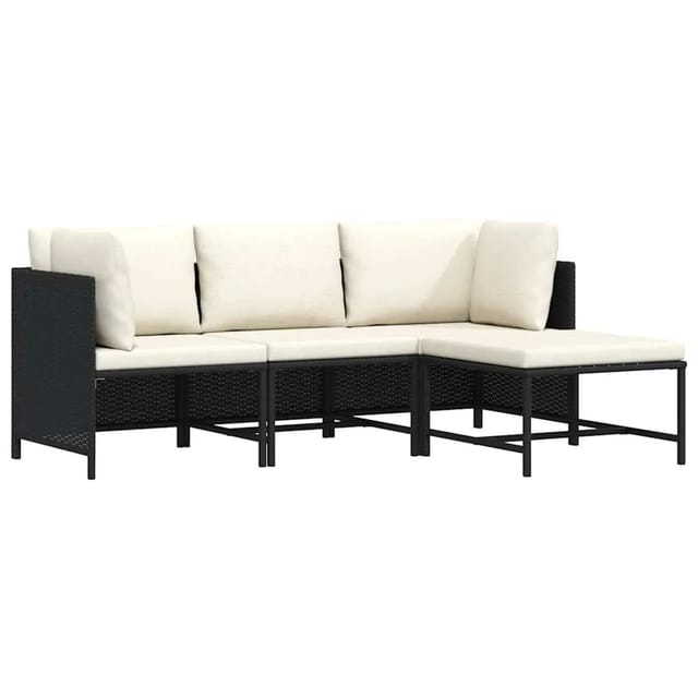 vidaXL 4-Tlg Garten-Sofagarnitur mit Auflagen Schwarz Poly Rattan 313516