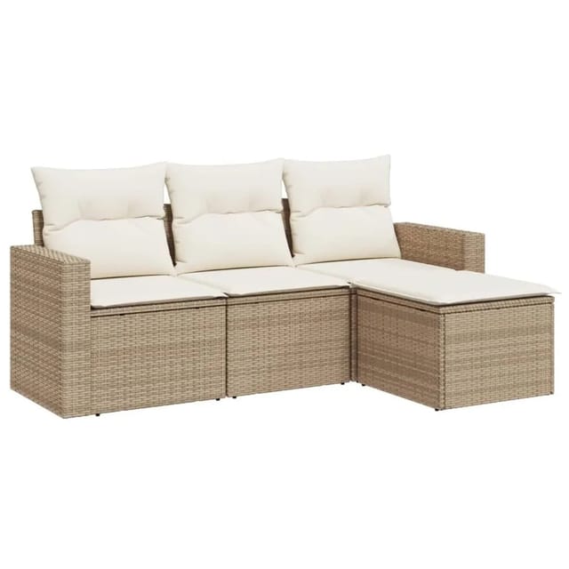 vidaXL 4-Tlg Garten-Sofagarnitur mit Kissen Beige Poly Rattan 3251205