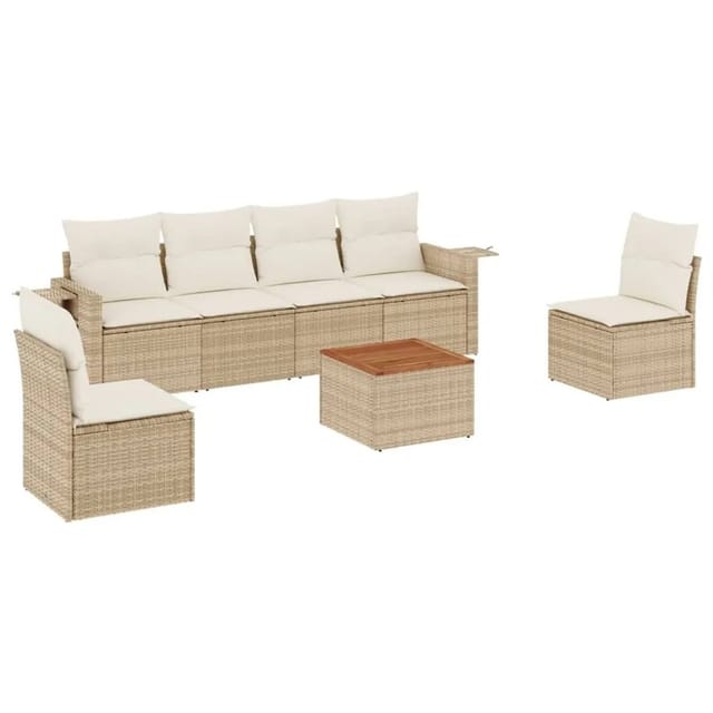 vidaXL 7-Tlg Garten-Sofagarnitur mit Kissen Beige Poly Rattan 3224511