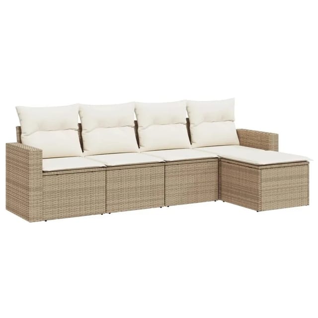 vidaXL 5-Tlg Garten-Sofagarnitur mit Kissen Beige Poly Rattan 3251225